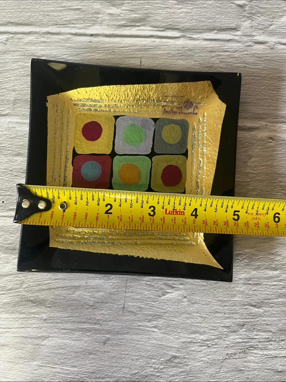 MoMo Panache Abstract Colorful Geometric Inlay Square Glass Plates - Picture 8 of 11